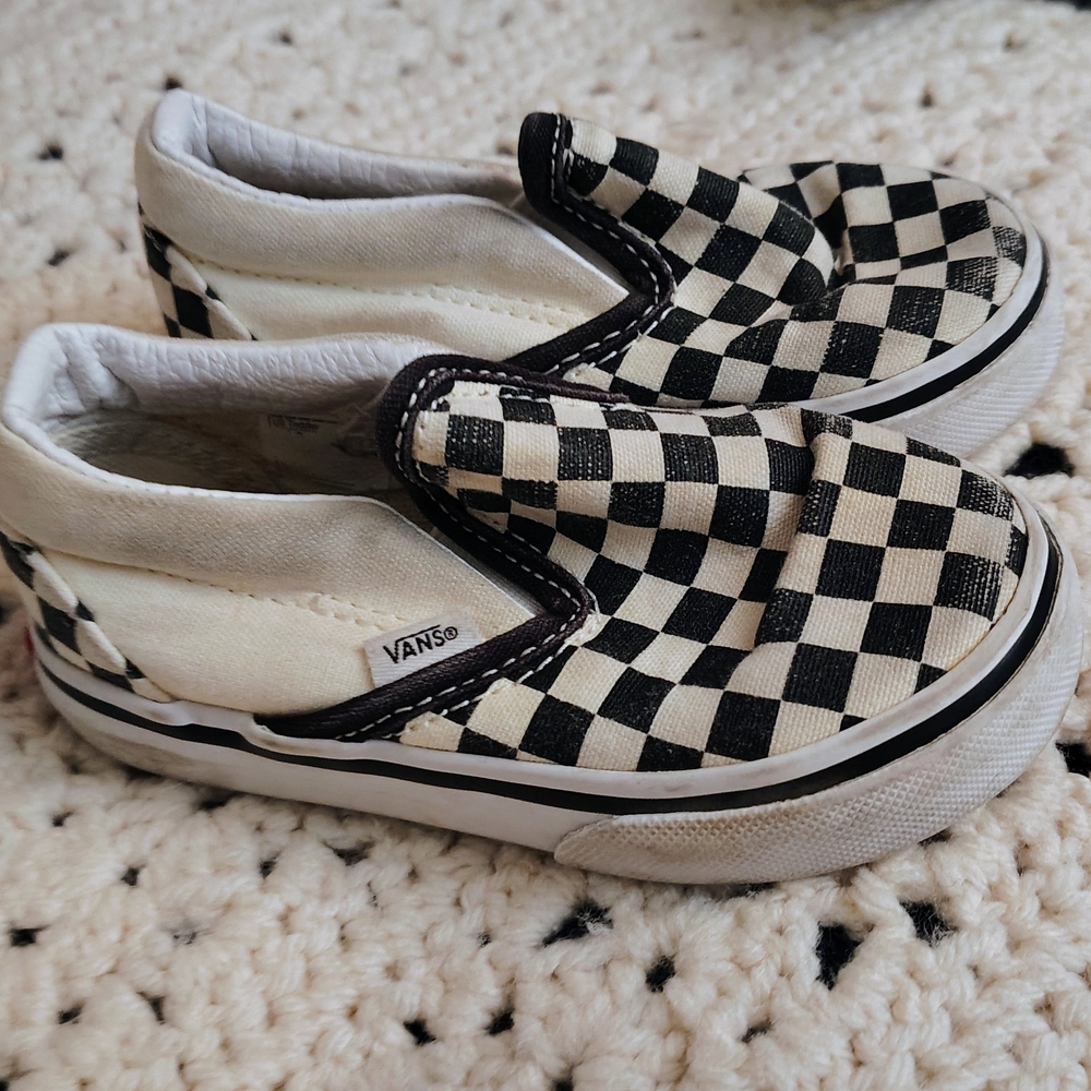 Vans Kids Black and White Checkered Slip-On Sneakers